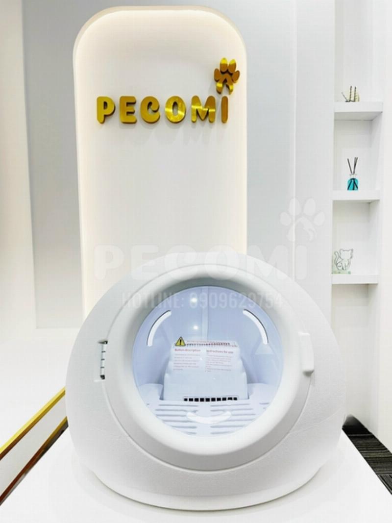 Hình ảnh minh họa một người đang nhẹ nhàng sấy khô cho mèo bằng máy sấy ở chế độ nhiệt thấp, giữ khoảng cách an toàn