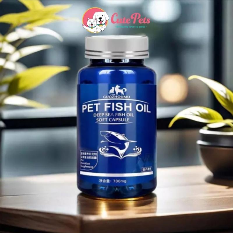 Hình ảnh bát thức ăn chất lượng cao và lọ dầu cá bổ sung Omega cho mèo giúp cải thiện bộ lông